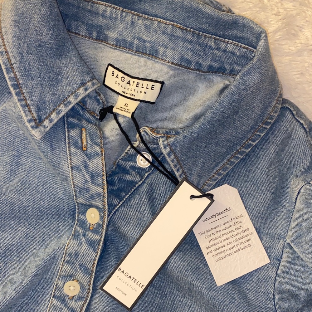 bagatelle Blue Denim Button-Down Puff Sleeve Shirt NWT - Picture 3 of 8